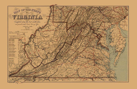 Virginia, West Virginia - Krebs 1864 Black Modern Wood Framed Art Print by Krebs