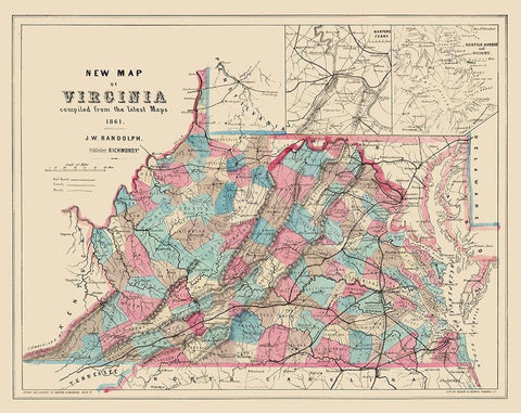 Virginia, West Virginia - Hoyer 1861 White Modern Wood Framed Art Print with Double Matting by Hoyer