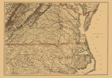 Virginia Southern and Northern North Carolina 1865 White Modern Wood Framed Art Print with Double Matting by USCS
