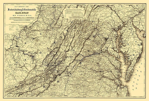 Fredericksburg and Gordonsville Virginia 1869 Black Ornate Wood Framed Art Print with Double Matting by Colton