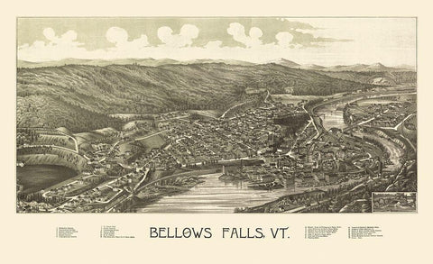 Bellows Falls Vermont - Burleigh 1886 White Modern Wood Framed Art Print with Double Matting by Burleigh