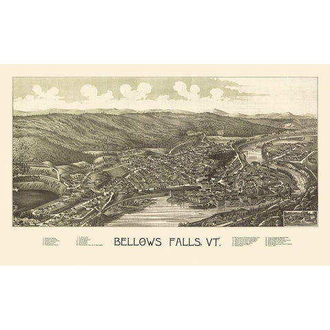 Bellows Falls Vermont - Burleigh 1886 White Modern Wood Framed Art Print by Burleigh