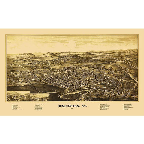 Bennington Vermont - Burleigh 1887 Black Modern Wood Framed Art Print with Double Matting by Burleigh