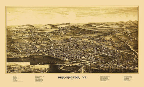 Bennington Vermont - Burleigh 1887 White Modern Wood Framed Art Print with Double Matting by Burleigh