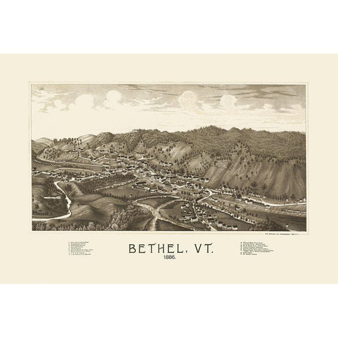 Bethel Vermont - Burleigh 1886 Gold Ornate Wood Framed Art Print with Double Matting by Burleigh