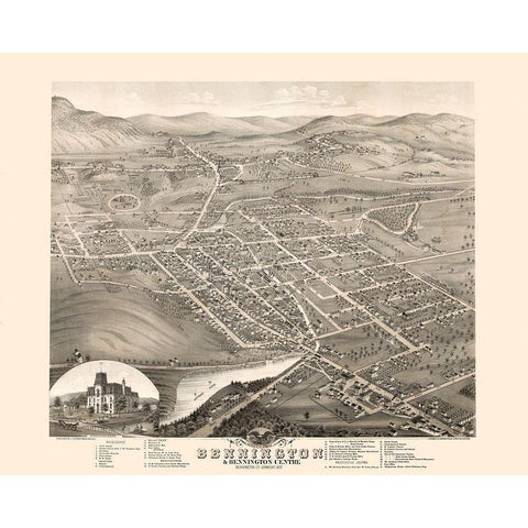 Bennington Vermont - Stoner 1877  Gold Ornate Wood Framed Art Print with Double Matting by Stoner