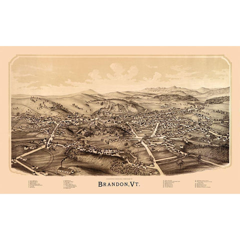 Brandon Vermont - Burleigh 1890  White Modern Wood Framed Art Print by Burleigh