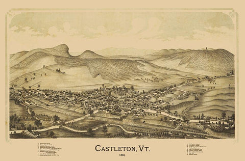 Castleton Vermont - Burleigh 1889 Black Ornate Wood Framed Art Print with Double Matting by Burleigh