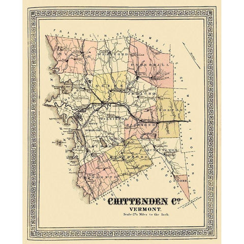 Chittenden Vermont - Beers 1878 Gold Ornate Wood Framed Art Print with Double Matting by Beers