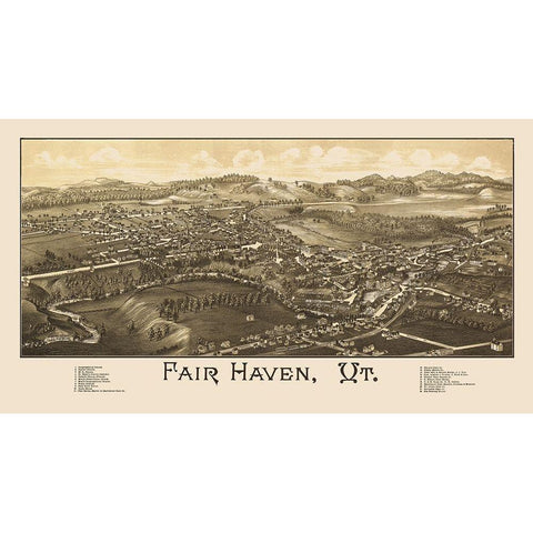 Fair Haven Vermont - Burleigh 1886 White Modern Wood Framed Art Print by Burleigh