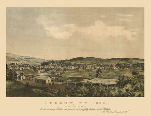 Ludlow Vermont - Moore 1859 White Modern Wood Framed Art Print with Double Matting by Moore
