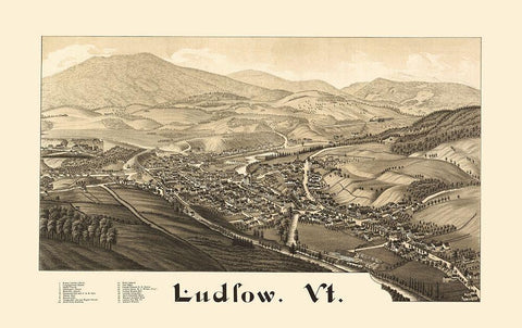 Ludlow Vermont - Burleigh 1885 Black Ornate Wood Framed Art Print with Double Matting by Burleigh