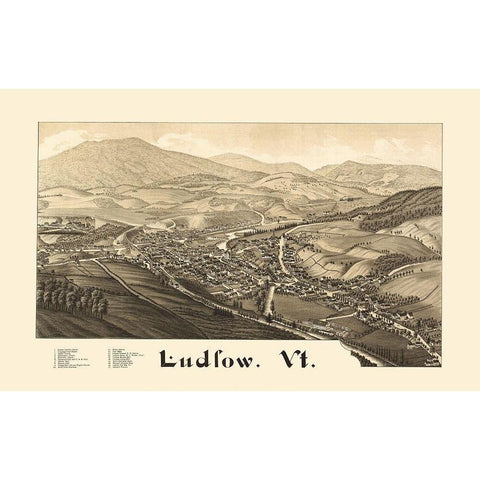 Ludlow Vermont - Burleigh 1885 Black Modern Wood Framed Art Print with Double Matting by Burleigh