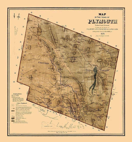 Plymouth Vermont - Hager 1859  White Modern Wood Framed Art Print with Double Matting by Hager