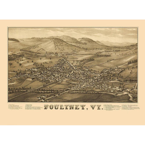 Poultney Vermont - Burleigh 1886 White Modern Wood Framed Art Print by Burleigh