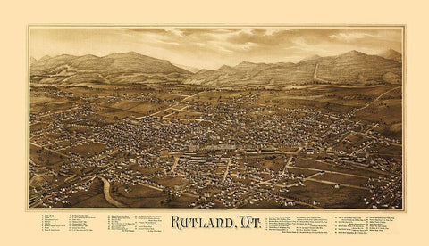 Rutland Vermont - Burleigh 1885 Black Ornate Wood Framed Art Print with Double Matting by Burleigh