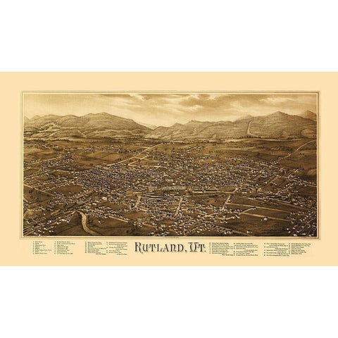 Rutland Vermont - Burleigh 1885 Gold Ornate Wood Framed Art Print with Double Matting by Burleigh