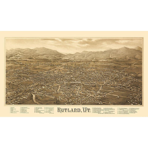 Rutland Vermont - Burleigh 1885 White Modern Wood Framed Art Print by Burleigh