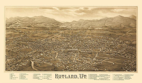 Rutland Vermont - Burleigh 1885 Black Ornate Wood Framed Art Print with Double Matting by Burleigh