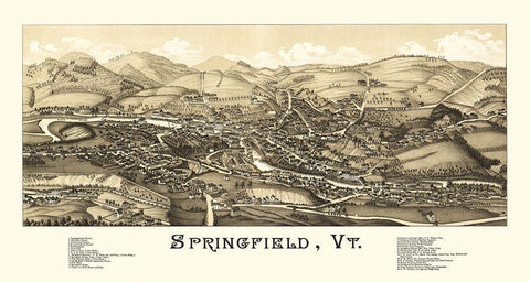 Springfield Vermont - Burleigh 1886 Black Ornate Wood Framed Art Print with Double Matting by Burleigh