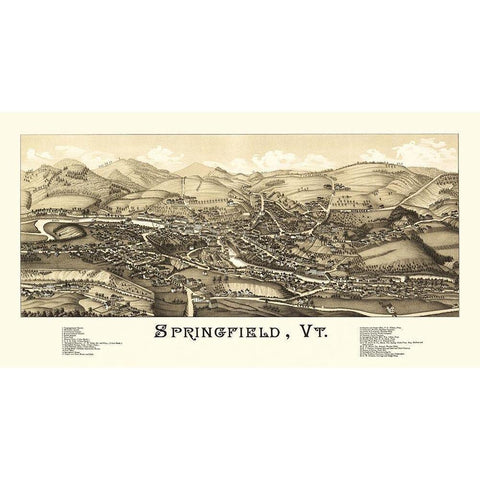 Springfield Vermont - Burleigh 1886 White Modern Wood Framed Art Print by Burleigh