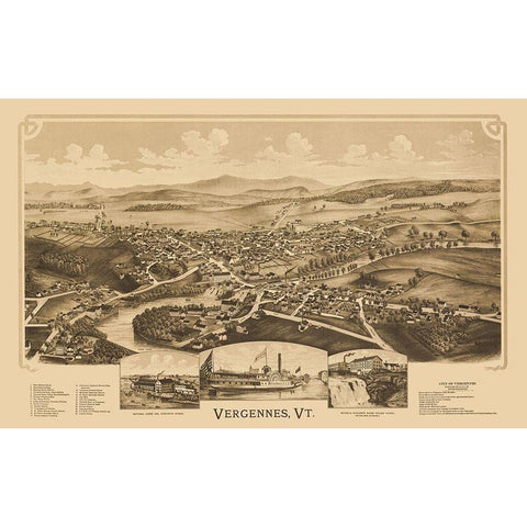 Vergennes Vermont - Burleigh 1890 Gold Ornate Wood Framed Art Print with Double Matting by Burleigh