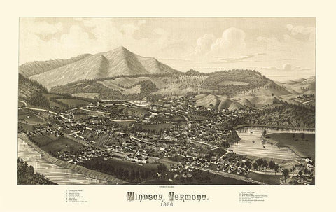 Windsor Vermont - Burleigh 1886 Black Ornate Wood Framed Art Print with Double Matting by Burleigh