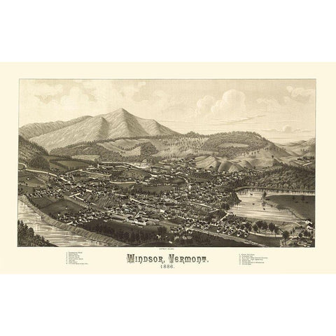 Windsor Vermont - Burleigh 1886 White Modern Wood Framed Art Print by Burleigh