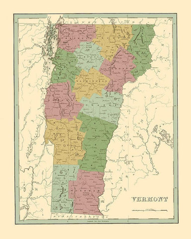 Vermont - Bradford 1838 White Modern Wood Framed Art Print with Double Matting by Bradford