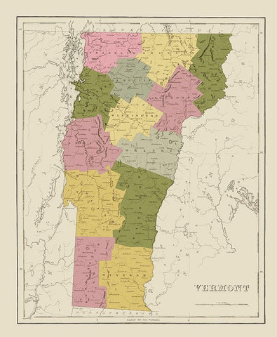 Vermont - Bradford 1838 White Modern Wood Framed Art Print with Double Matting by Bradford