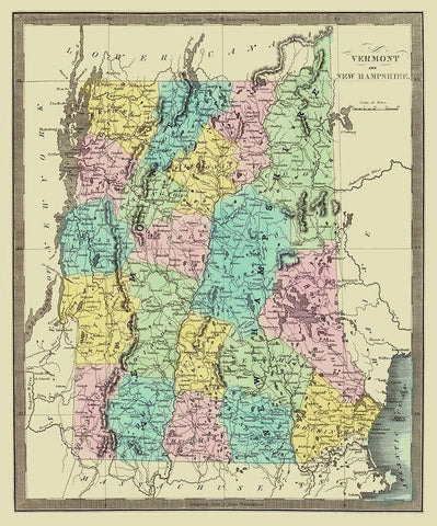 Vermont, New Hampshire - David Burr 1835 White Modern Wood Framed Art Print with Double Matting by Burr