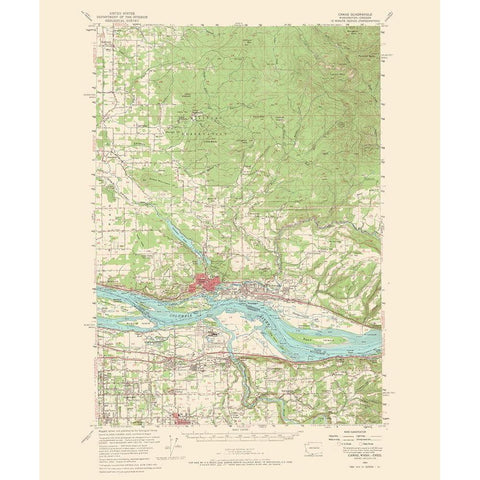 Camas Washington Oregon Quad - USGS 1966 Gold Ornate Wood Framed Art Print with Double Matting by USGS