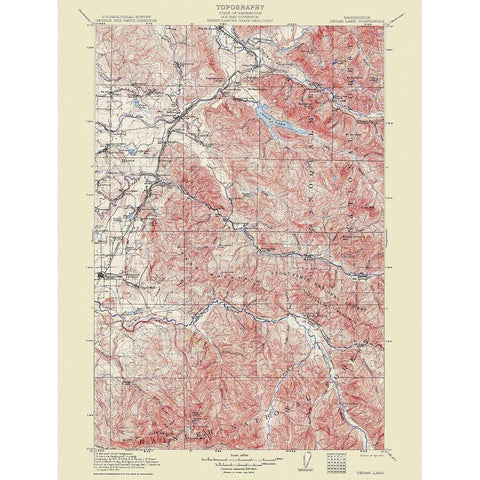 Cedar Lake Washington Quad - USGS 1913 Black Modern Wood Framed Art Print with Double Matting by USGS