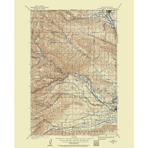 Ellensburg Washington Quad - USGS 1899 Gold Ornate Wood Framed Art Print with Double Matting by USGS