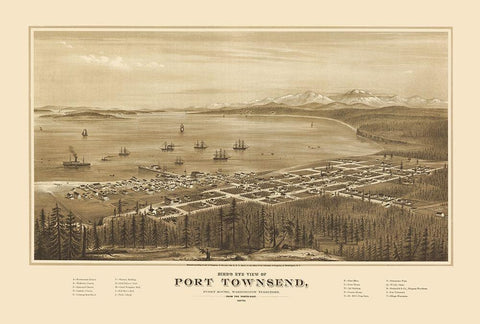 Port Townsend Washington - Glover 1878 Black Ornate Wood Framed Art Print with Double Matting by Glover