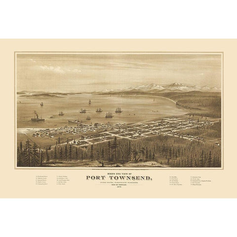 Port Townsend Washington - Glover 1878 Black Modern Wood Framed Art Print by Glover