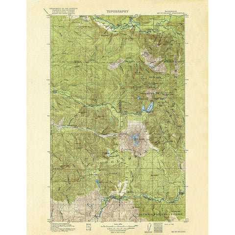 Mt St Helens Washington Quad - USGS 1919 Gold Ornate Wood Framed Art Print with Double Matting by USGS