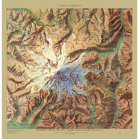 Mount Rainier National Park Washington Gold Ornate Wood Framed Art Print with Double Matting by Renshawe