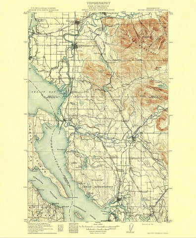 Mt Vernon Washington Quad - USGS 1911 Black Ornate Wood Framed Art Print with Double Matting by USGS