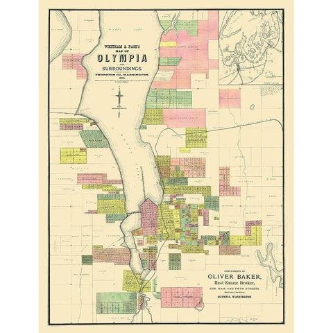 Olympia Washington Landowner - Whitham 1890 White Modern Wood Framed Art Print by Whitham