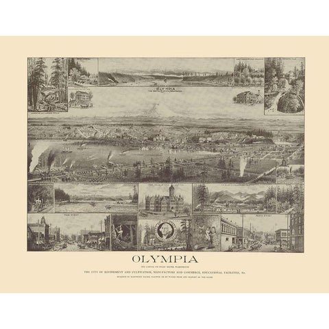 Olympia Washington - Lange 1903 Black Modern Wood Framed Art Print with Double Matting by Lange