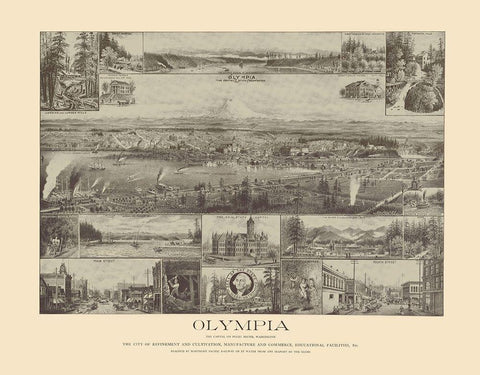 Olympia Washington - Lange 1903 Black Ornate Wood Framed Art Print with Double Matting by Lange