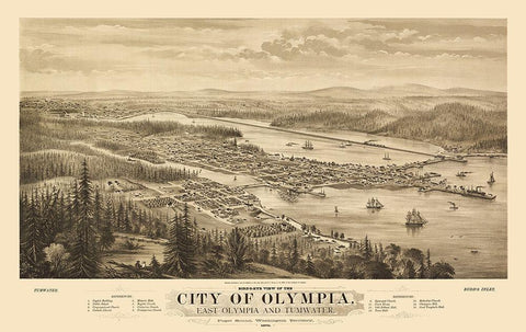 Olympia Washington - Glover 1879 White Modern Wood Framed Art Print with Double Matting by Glover