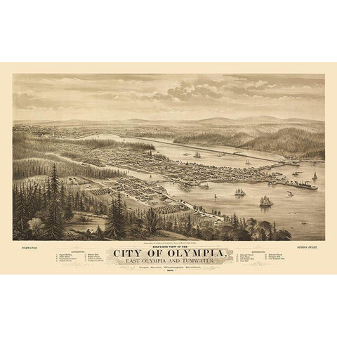 Olympia Washington - Glover 1879 White Modern Wood Framed Art Print by Glover