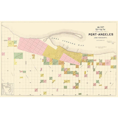 Port Angeles Washington - Ware 1891 Gold Ornate Wood Framed Art Print with Double Matting by Ware