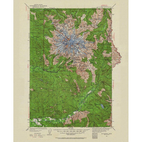 Mt Rainier Washington Quad - USGS 1924 Gold Ornate Wood Framed Art Print with Double Matting by USGS