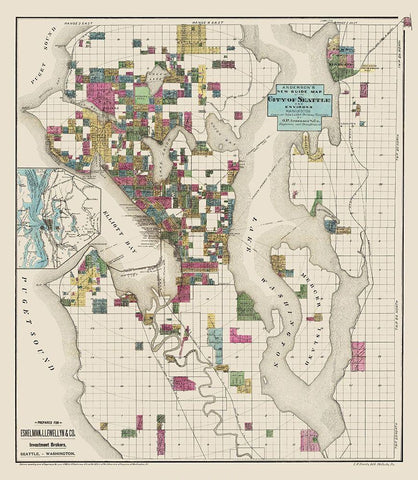 Seattle Washington Landowner - Anderson 1890 White Modern Wood Framed Art Print with Double Matting by Anderson