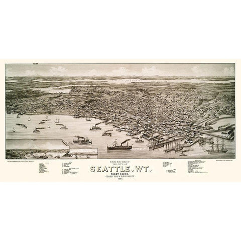 Seattle Washington - Beck 1884 White Modern Wood Framed Art Print by Beck