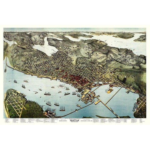 Seattle Washington - Hughes 1891 Black Modern Wood Framed Art Print with Double Matting by Hughes