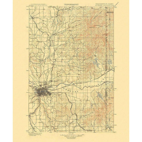 Spokane Washington Quad - USGS 1901 Black Modern Wood Framed Art Print with Double Matting by USGS